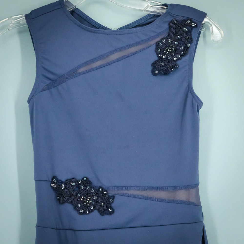 Weissman Size Adult Small S Blue Sequin Mesh Cut Out Sleeveless Leotard Costume - Picture 2 of 7